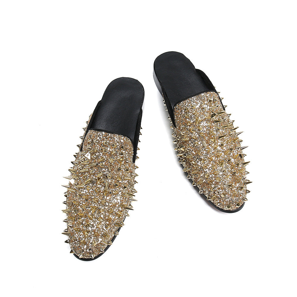 Dola  Golden Rivet Genuine Leather Slipper #8053