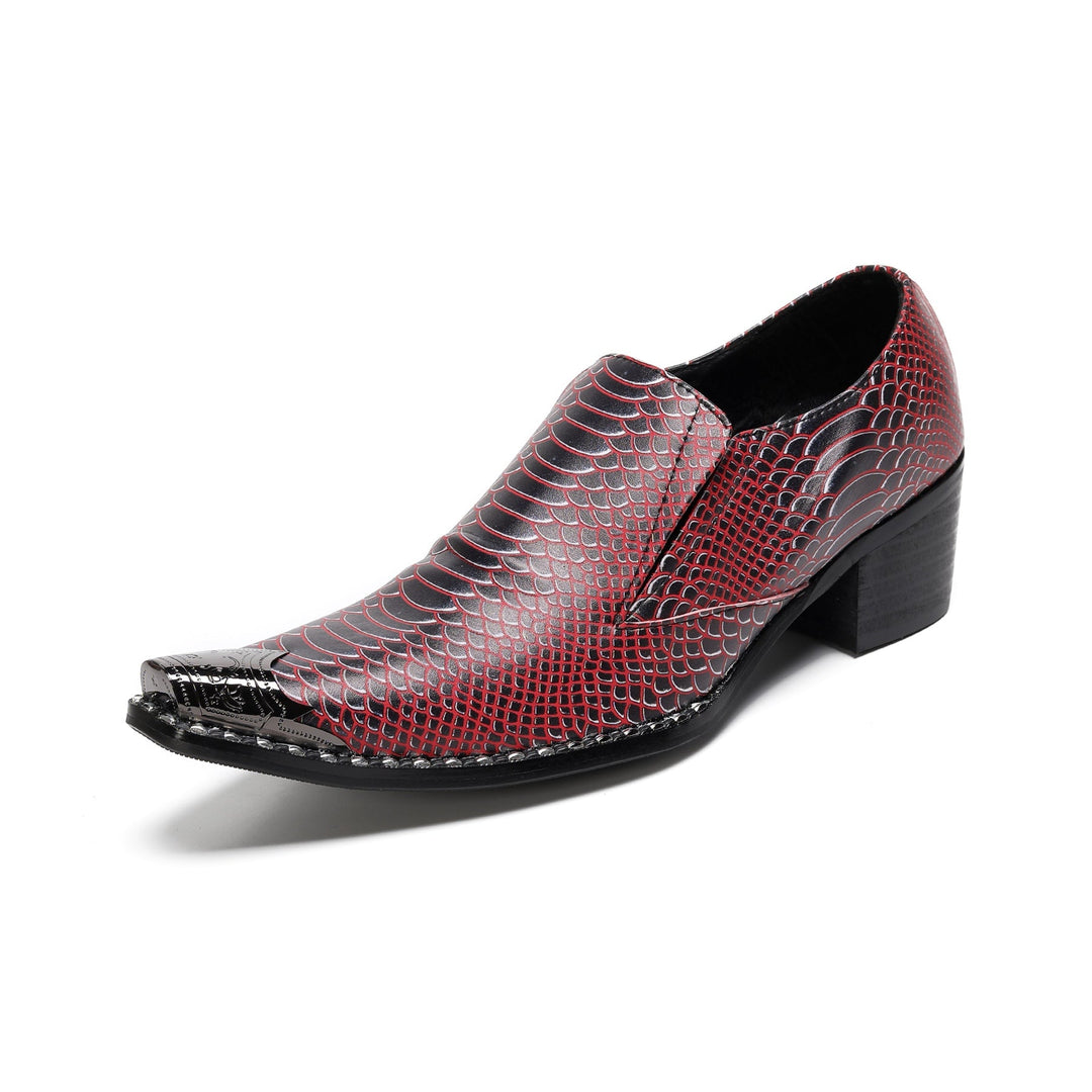 Mens Red Snake Print Metal Tip Dress Shoes