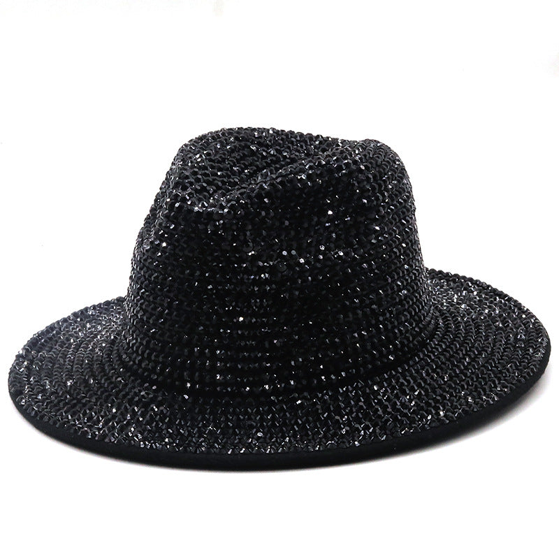Sombrero de ala ancha con diamantes de imitación H9006