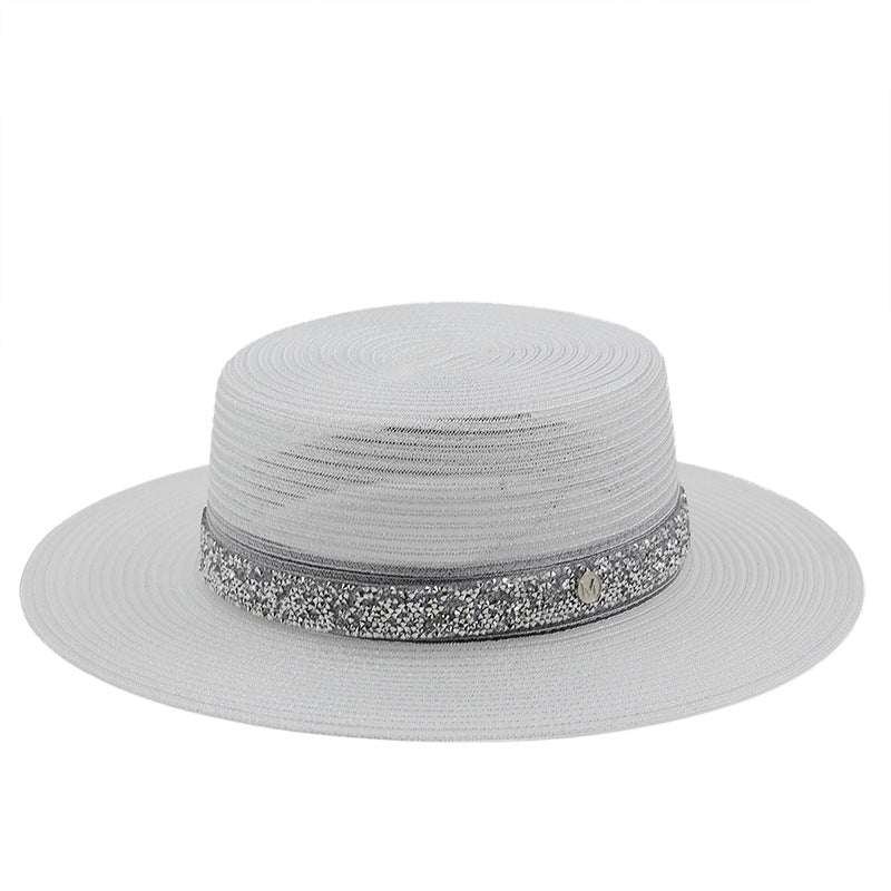 Sombrero de ala ancha con diamantes de imitación H9011
