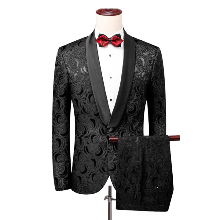 Embossed Classical Black Suit S8158
