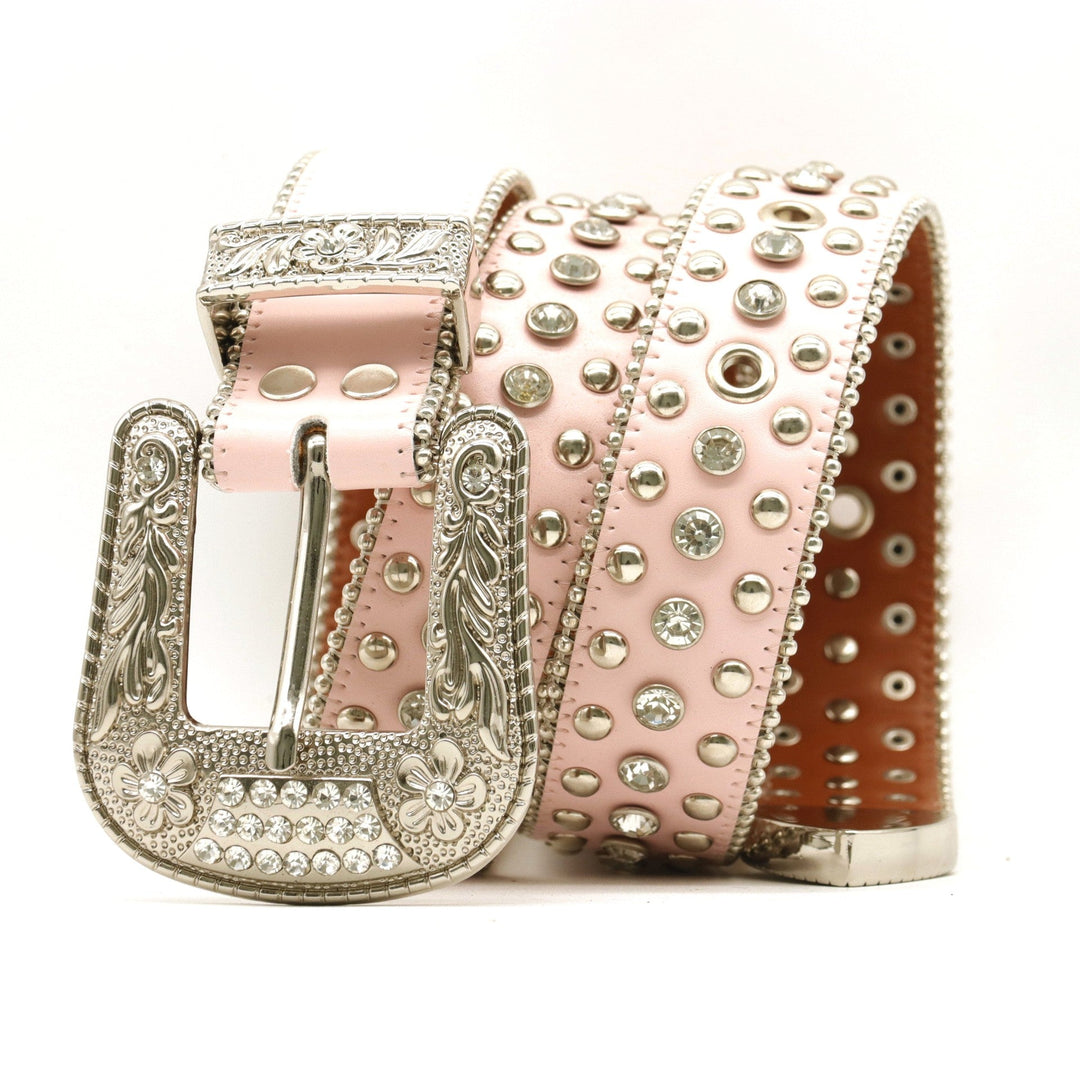 Cinturón rosa con diamantes de imitación remachados B4025
