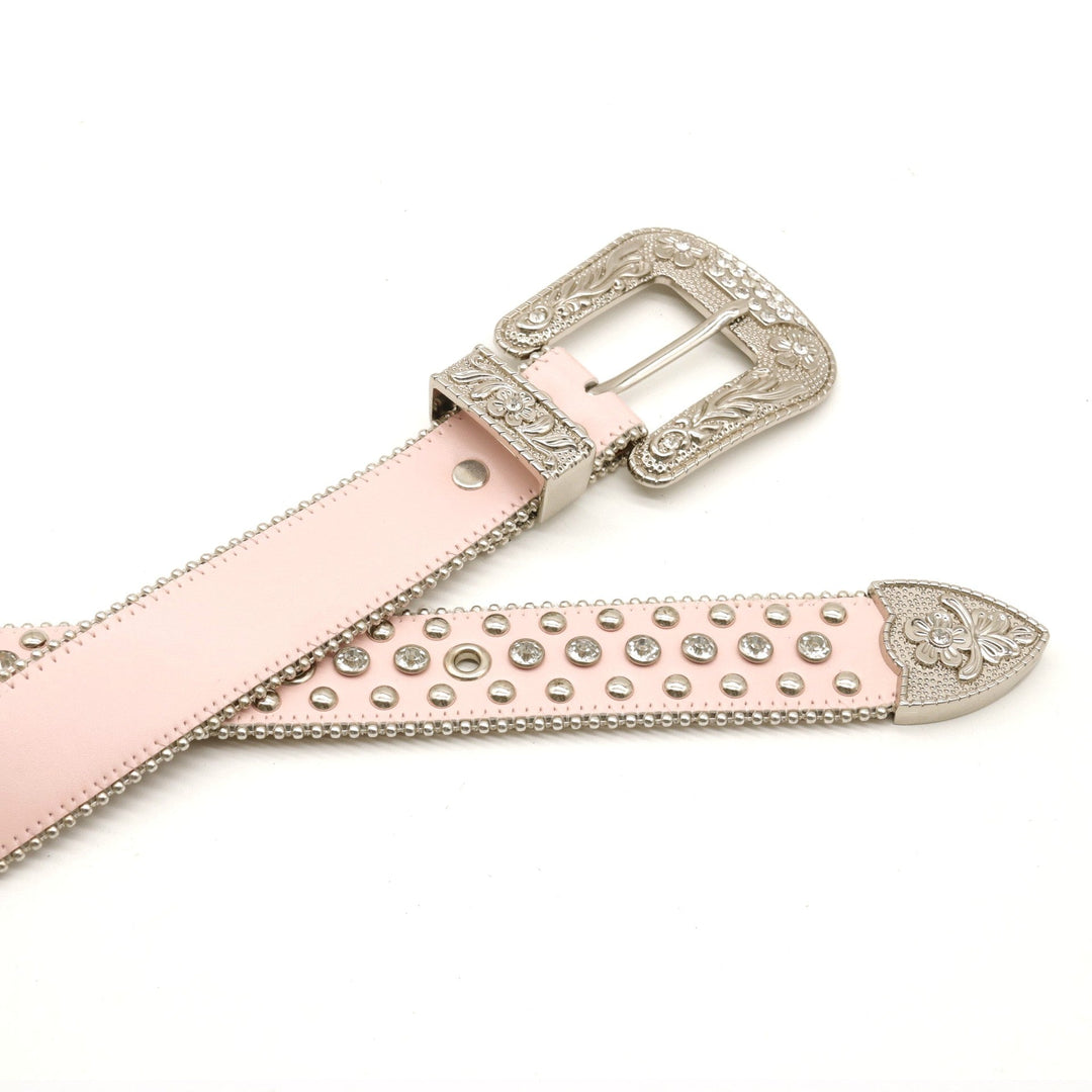 Cinturón rosa con diamantes de imitación remachados B4025