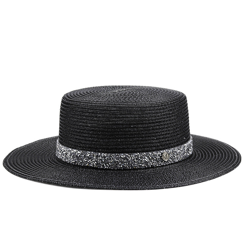 Sombrero de ala ancha con diamantes de imitación H9011